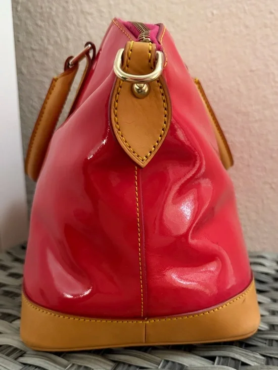 Dooney & Bourke Patent Leather Top Handle Satchel in Red Orange - Leather trim - Picture 12 of 16